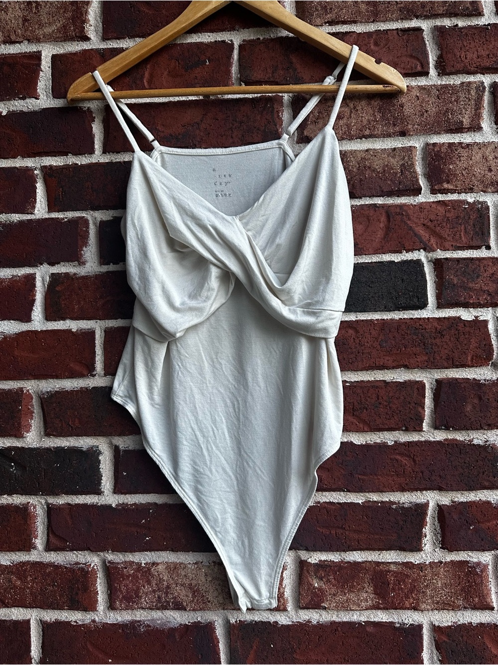 a new day Cream Twist-Front Bandeau Bodysuit with Spaghetti Straps
